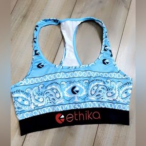 Ethika, blue bandanna print sport bra: size medium